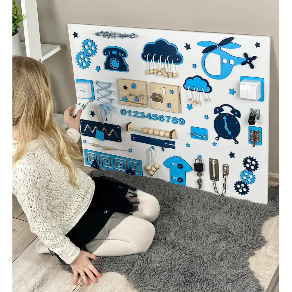 Развивающая игрушка Бизиборд по методике Монтессори TG270035370, 80х60 см, Синий - фото 4