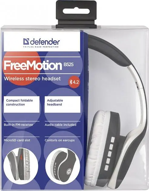 Наушники беспроводные Defender Free Motion B525 (Бело-серые) - фото 4