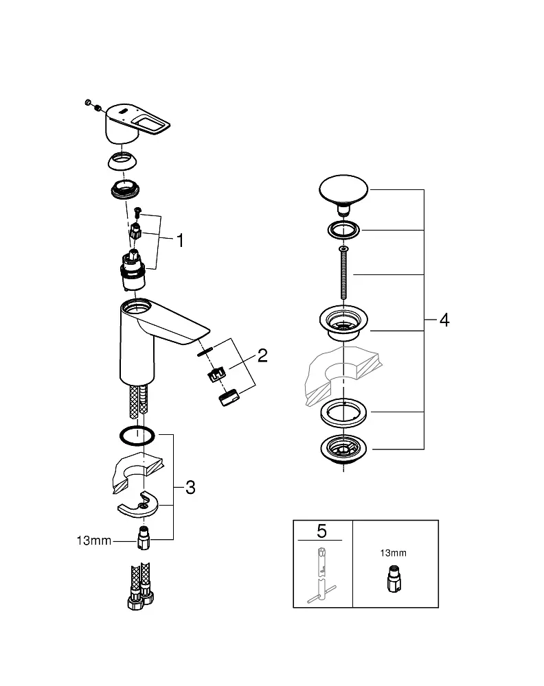 Змішувач для умивальника M-Size + натискний донний клапан Grohe BauLoop New 23886001 Хром - фото 3