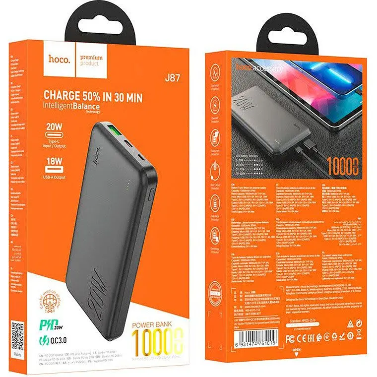 Зовнішній акумулятор Hoco J87 Tacker 10000mAh 20W Black [761019] [126607] - фото 5