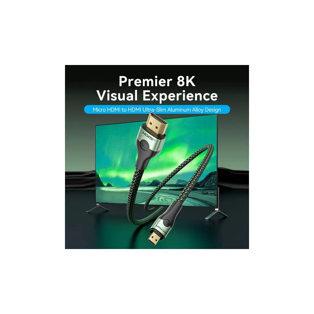 Кабель мультимедійний Vention HDMI M - HDMI micro M V2.0 8K 60Hz зелений 1 м (AGKGF) - фото 4