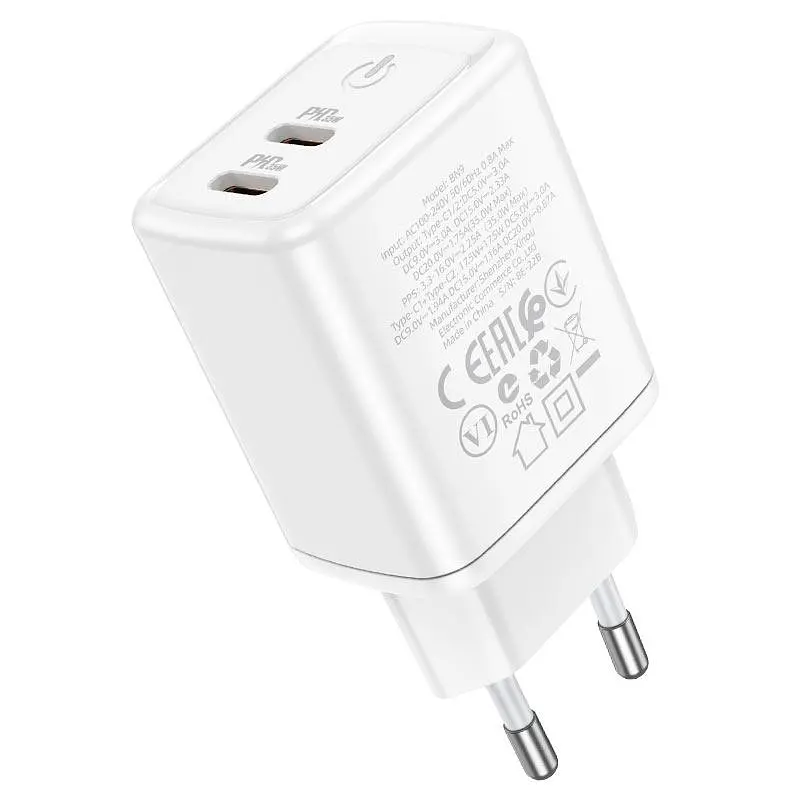 Зарядное устройство адаптер 2 порта Borofone BN9 Reacher 2 Type-C 35 W белый - фото 2