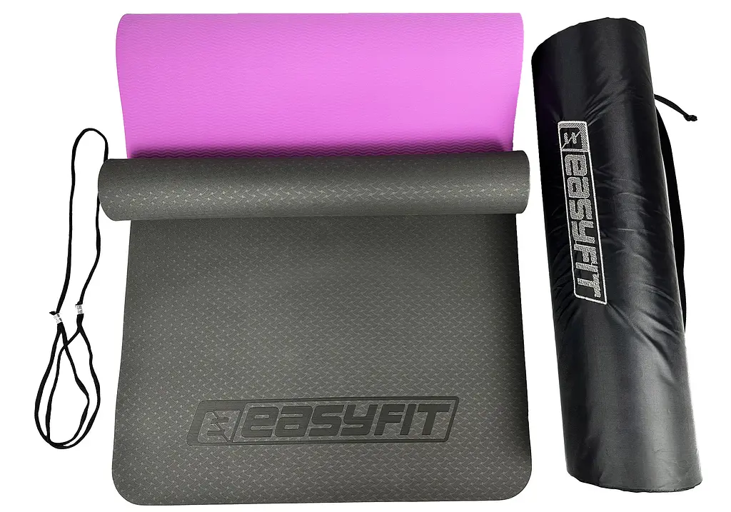 Килимок для йоги та фітнеса EasyFit TPE+TC 6мм двошаровий + Чохол чорний з фіолетовим (EF-1924s-BV) - фото 7