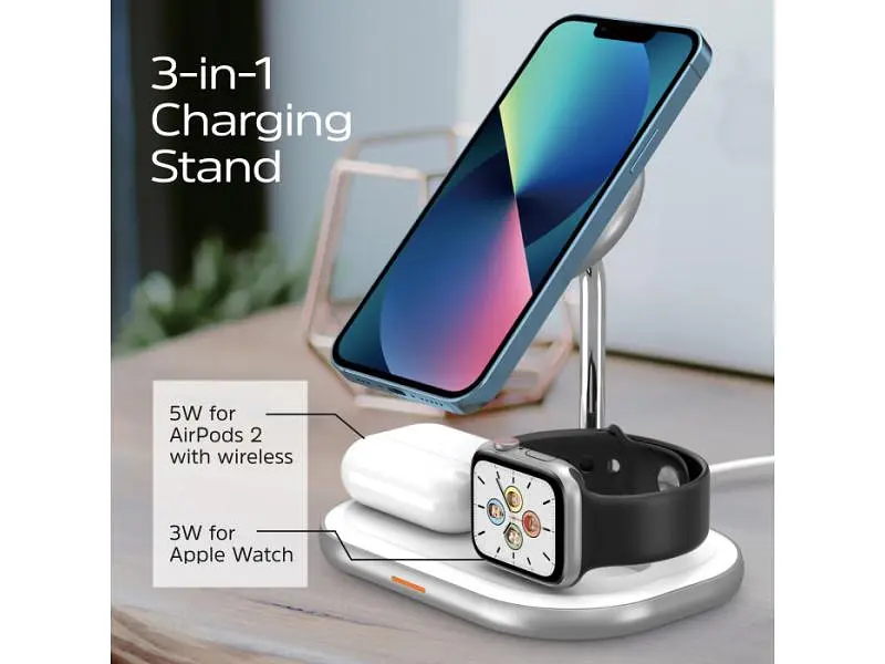 Бездротовий зарядний пристрій Energizer 3-in-1 15 W Magnetic Wireless Fast Charger White (WCP303) - фото 9