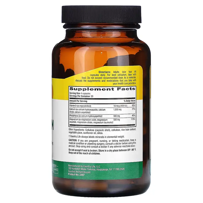 Мінеральна добавка Country Life Calcium Magnesium with Vitamin D, 120 вегакапсул з вітаміном D - фото 2