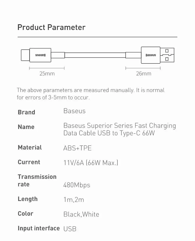 Кабель Baseus Superior Series Fast Charging USB to USB-C 66W 1m (CATYS-01) Black [67658] - фото 13
