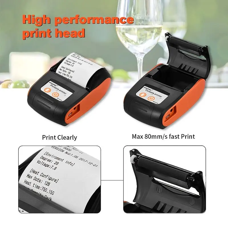 Мобильный термопринтер чеков для смартфона bluetooth Goojprt PT-210, pos принтер + чехол, оранжевый (100620) - фото 3