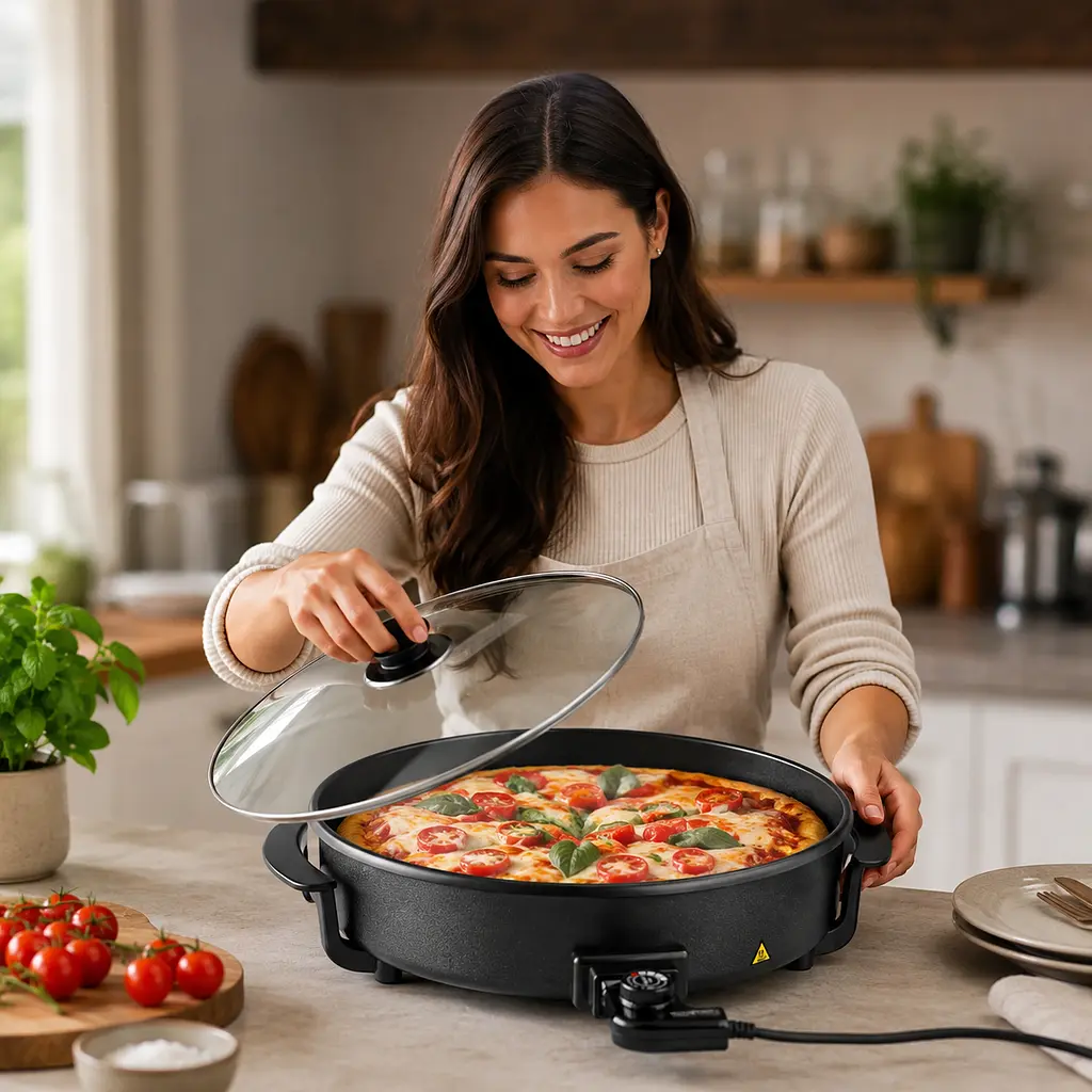 Сковорода для піци Pizza pan R.5405 RAF / Електросковорода для піци з антипригарним покриттям / Сковорода з кришкою та термостатом 1500W - фото 4