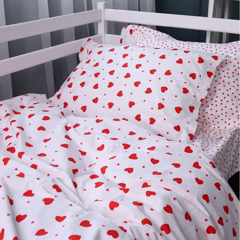 Простирадло MirSon Poplin Line Kids 01 Little Hearts 150х220 см біле з червоним (2200009710551) - фото 5