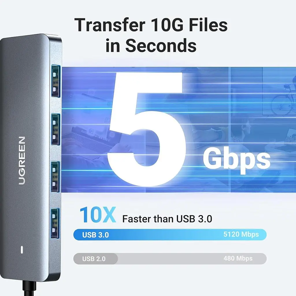 USB-хаб Ugreen CM219 4-in-1 USB Type-A to 4xUSB 3.0 HUB 1.5m Black (90879) - фото 3