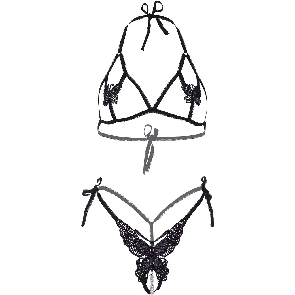 Комплект Leg Avenue Open cup bra and pearl panty Black - фото 3