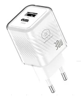 Мережевий зарядний пристрій WUW-C228 30W Gan Charger USB C + USB A білий