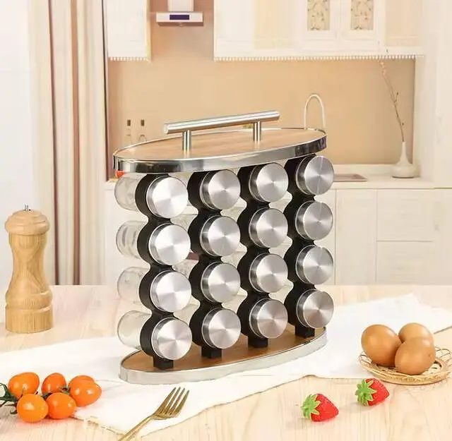 Набор для хранения сыпучих специй 16 шт баночек стеклянные емкости спецовники для приправ на подставке 16 в 1 - фото 5