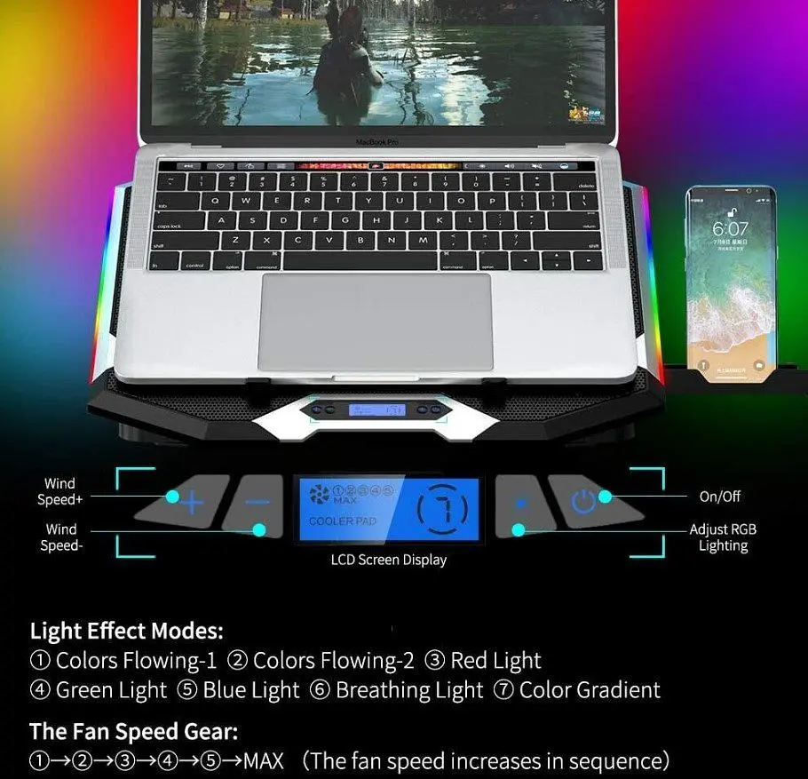 Охлаждающая подставка для ноутбука 15-17.3 дюймов Ice Coorel K9 RGB - фото 2