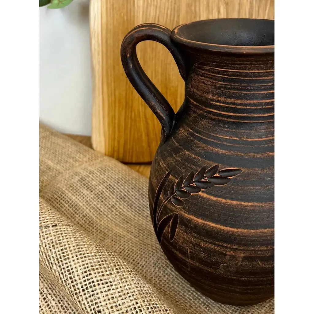 Кувшин 2 литра керамический (глиняный) резной с ручкой колосок - фото 8