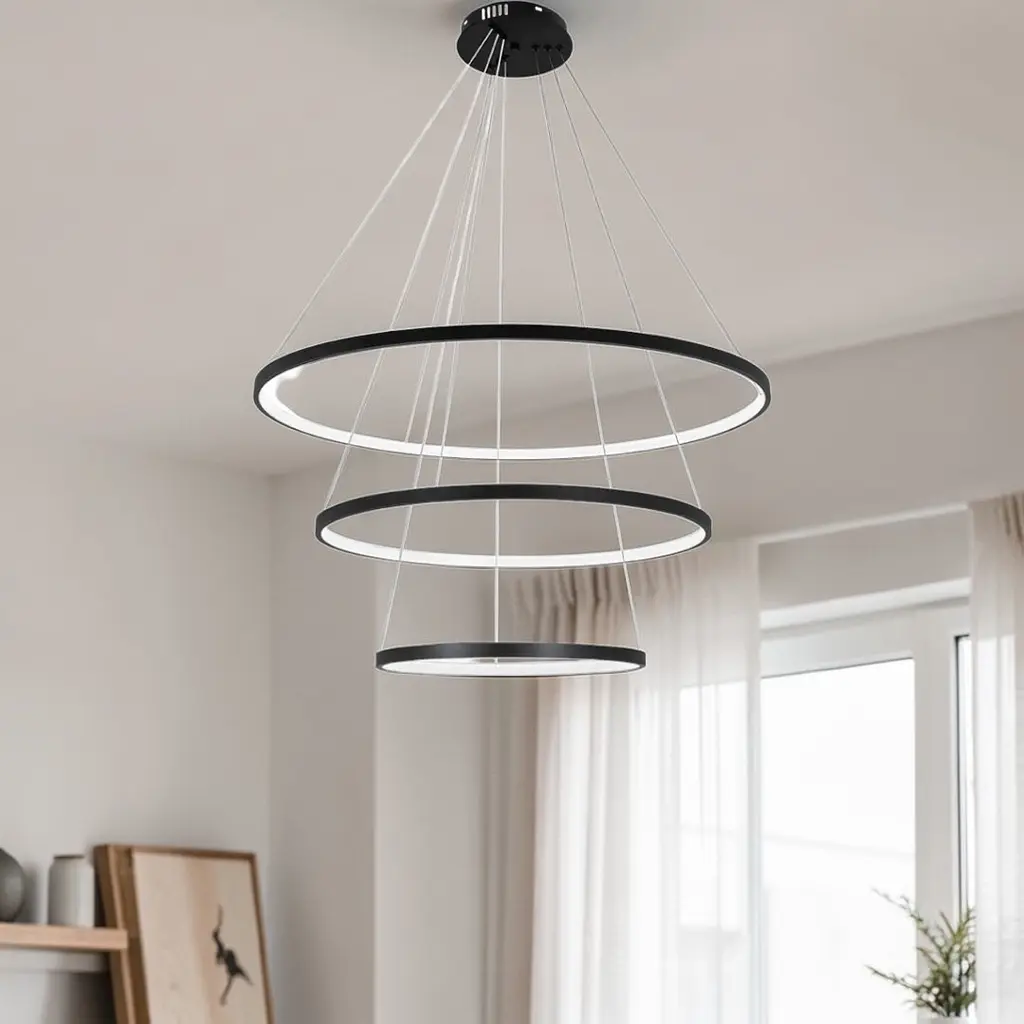 Елегантний підвісний LED-світильник Levistella 7529832-3A BLACK, три кільця 400/600/800 мм, регульована висота - фото 2