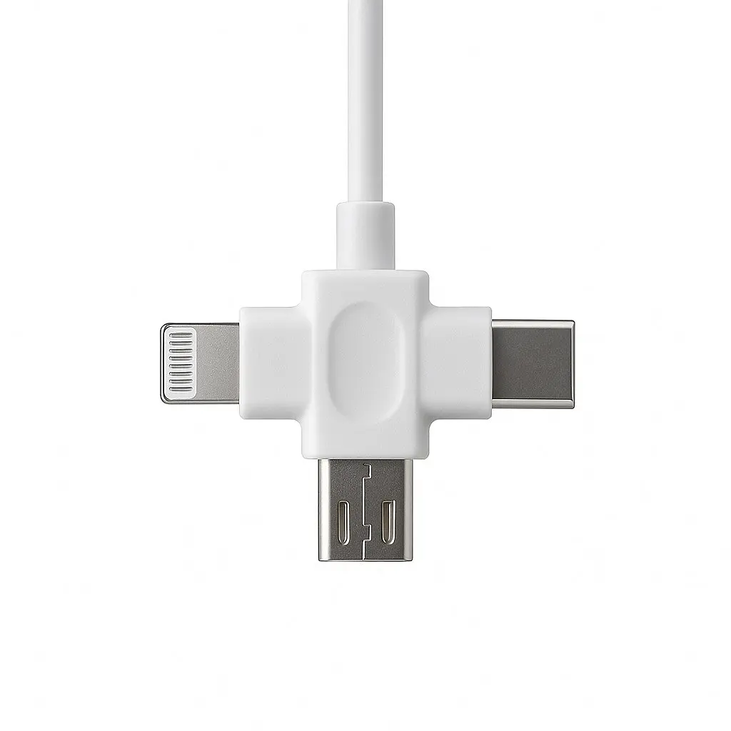 Кабель для заряджання телефона 3 в 1, Type-C, Lightning, microUSB, Білий, 140 см, універсальний кабель для заряджання - фото 4