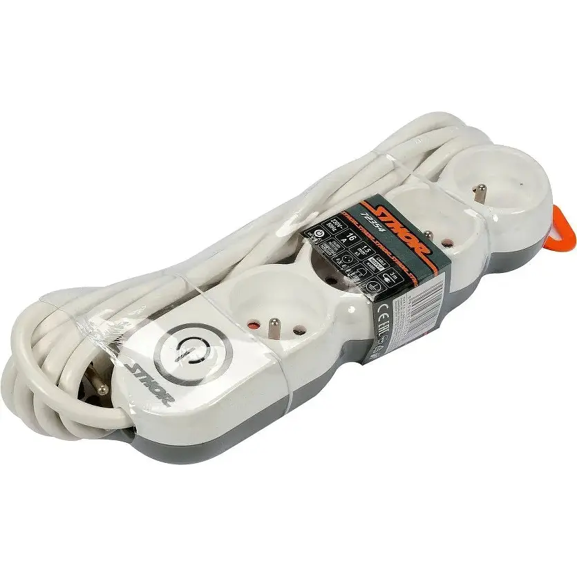 Удлинитель сетевой Sthor 3 м 4 гнезда и включатель 3-жильный 1.5 мм² с заземлением белый (72354) - фото 4