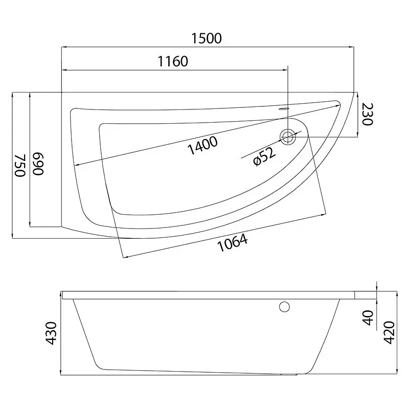 Ванна акрилова Cersanit Nano 150x75 L - фото 3