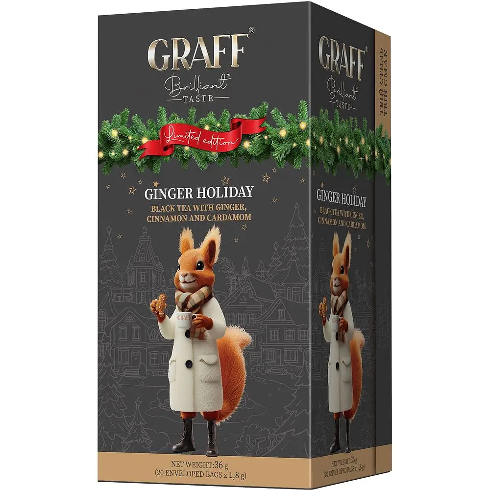 Чай черный байховый Graff Ginger holiday с имбирем, корицей и кардамоном в пакетиках 36 г (20 шт. х 1.8 г) - фото 3
