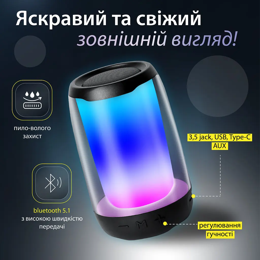 Портативная колонка Smart X 8893AB Pulse 4 mini BT/TF/FM/TWS/AUX/USB с подсветкой 5 Вт, черная - фото 5