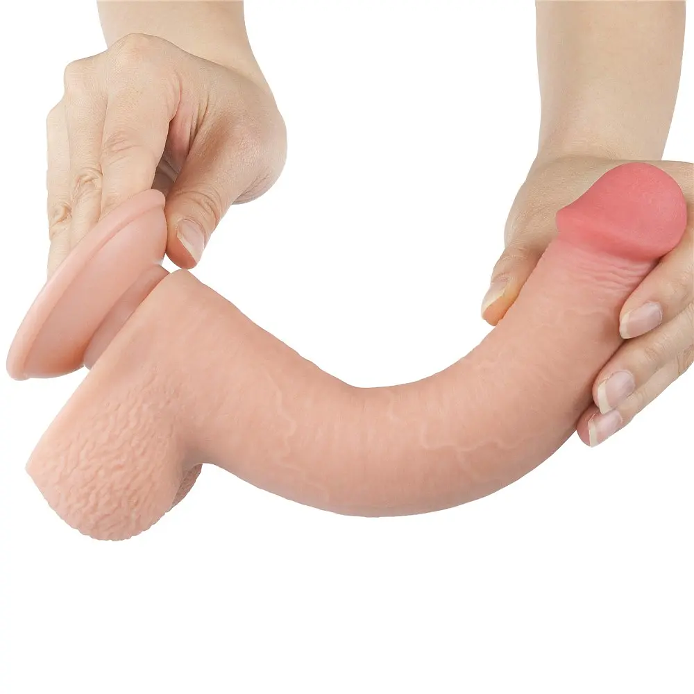 Фалоімітатор LoveToy Sliding-Skin Dual Layer Dong 22 см тілесний - фото 5