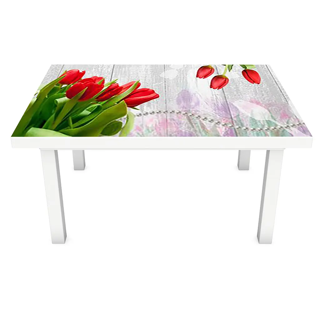 Вінілова наклейка на стіл Червоні тюльпани дошки самоклейна Текстура Сірий 65х120 см Happy Pocket Z181590 - фото 2