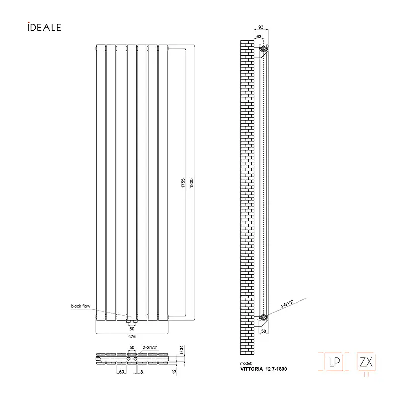 Радіатор дизайнерський Ideale Vittoria 12 7/1800/476 антрацит, Антрацит - фото 4