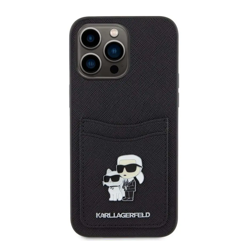 Чехол Karl Lagerfeld PU Saffiano Card Slot Metal Karl and Choupette Back Cover для iPhOne 15 Pro Max Black - фото 2