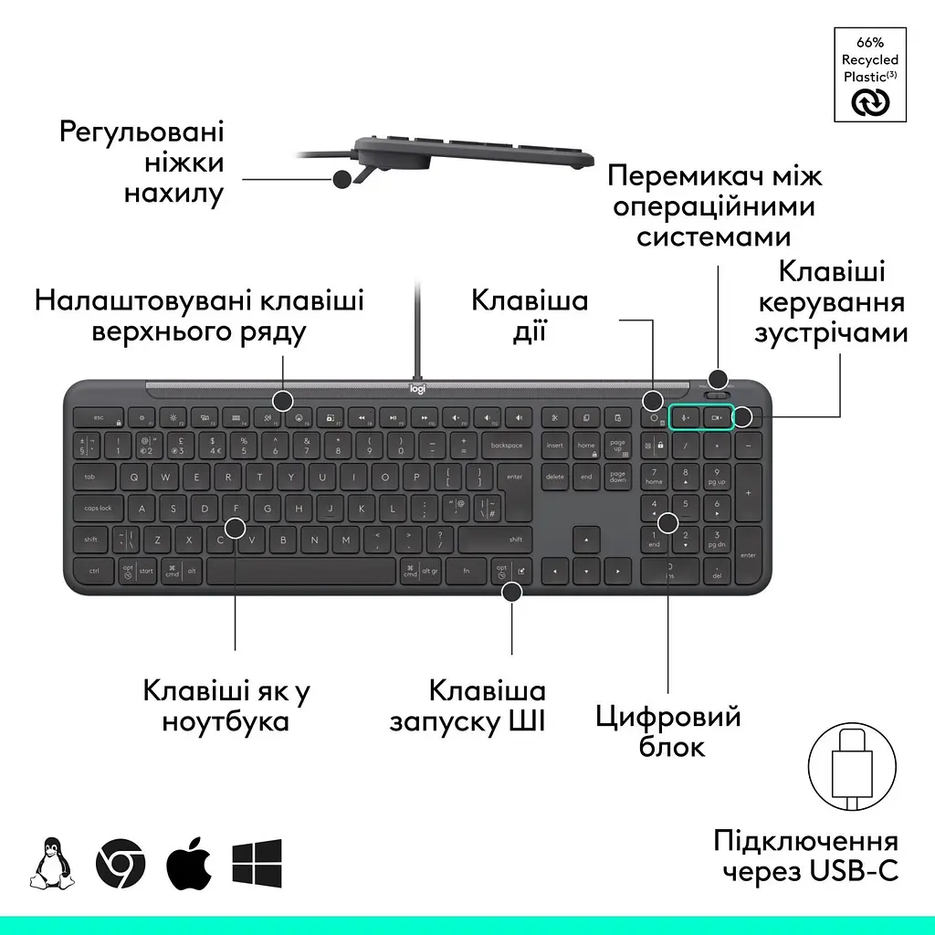 Клавіатура Logitech Signature Slim K620 for Business USB-C UA Graphite (920-013333) - фото 3