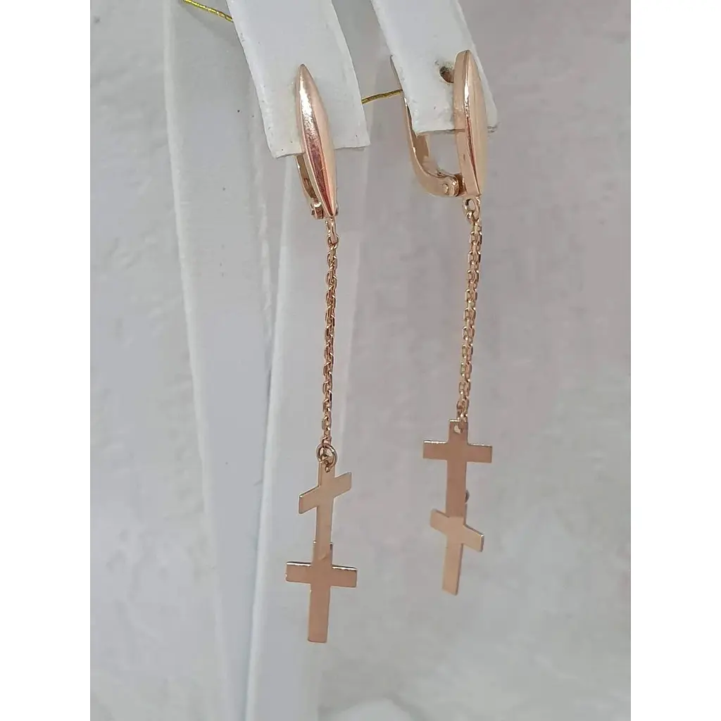 Золоті сережки-підвіски Платон Хрестики. 1С236/00Б - фото 4