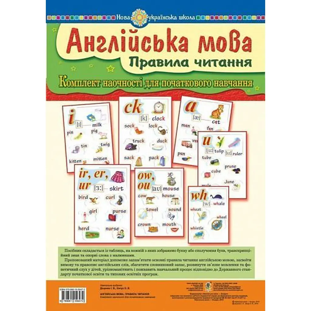 Англійська мова. Правила читання. Комплект наочності для початкового навчання - Доценко І.В.