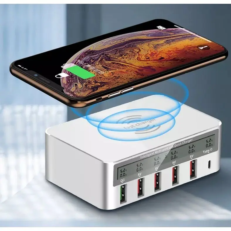 Зарядное устройство Primo WLX-818F 1xUSB QC3.0 / 4xUSB / 1xType-C / беспроводная зарядка Qi 10W / 50W (Max) White - фото 9