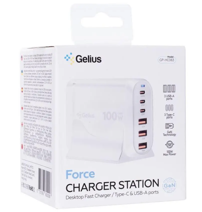 Мережевий зарядний пристрій Gelius Force GaN 100W GP-HC063 3USB-A + 3Type-C - фото 8