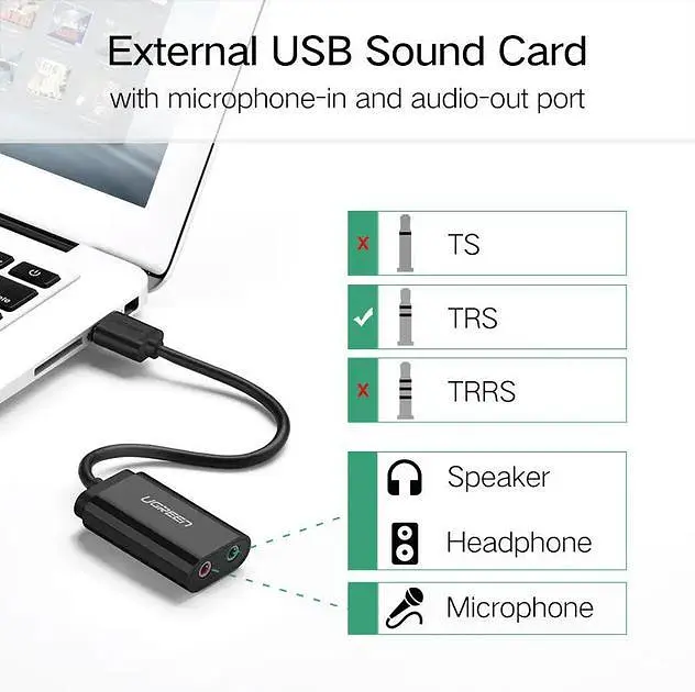 Зовнішній стереофонічний звуковий адаптер Ugreen US205 для навушників USB 3,5 мм Black (30724) - фото 8