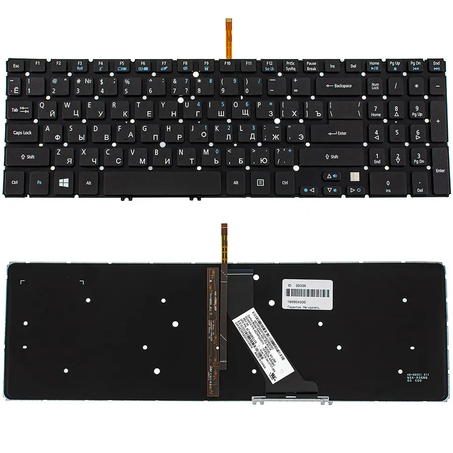 Клавіатура для ноутбука ACER (AS: M3-581, M5-581, V5-531, V5-551, V5-571 series) rus, black, без фрейма, підсвічування клавіш - фото 2