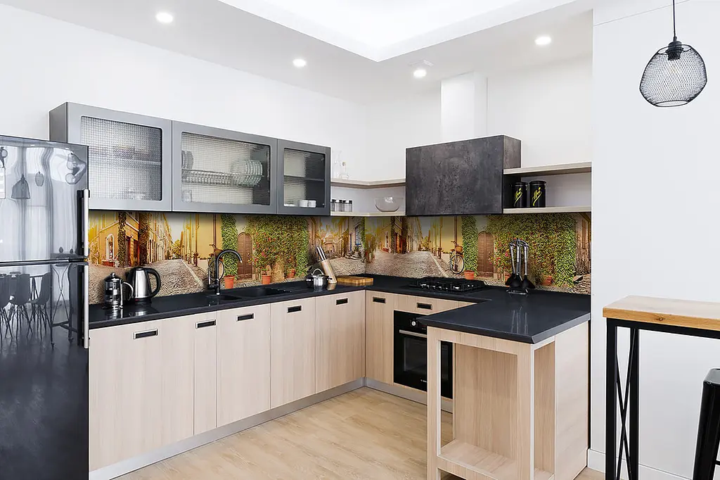 Кухонний фартух Алея Прованс вінілова наклейка ПВХ бруковані вулиці Бежевий 60х250 см Happy Pocket Z180770 - фото 4