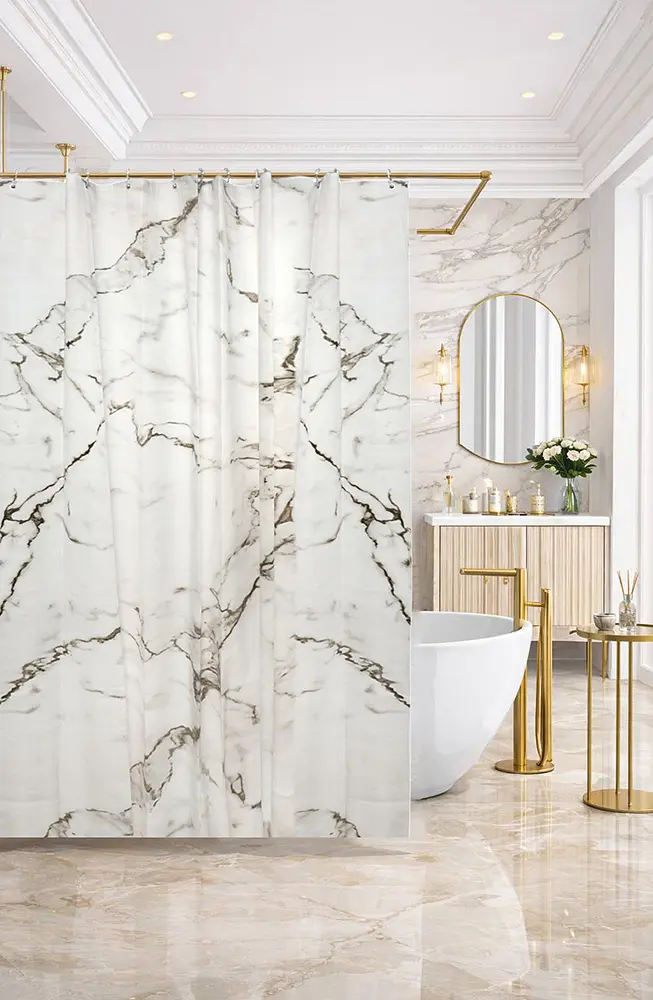 Штора для ванної кімнати SPAZIO MARBLE PEVA 200х200 см із 12-ма кільцями - фото 4
