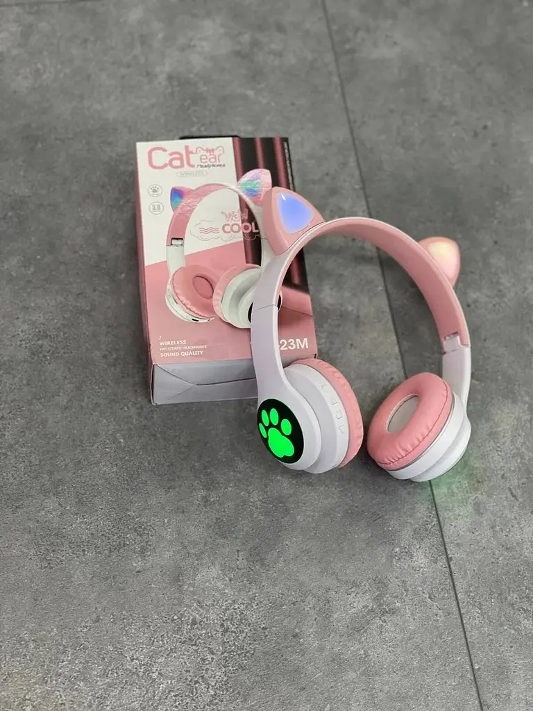Повнорозмірні навушники бездротові No Brand Cat Headset M23 Bluetooth з RGB підсвічуванням та котячими вушками Pink - фото 8