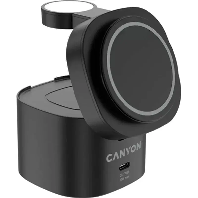 Зарядний пристрій Canyon 4-in-1 wireless charging stand 30W + cable 1.0m black (CNS-WCS405BW/A) - фото 3