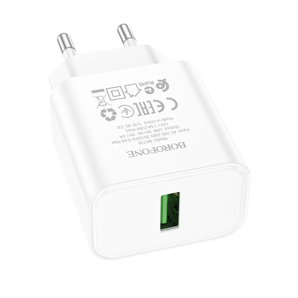 Зарядний пристрій Borofone BA72A USB QC 18W білий - фото 4