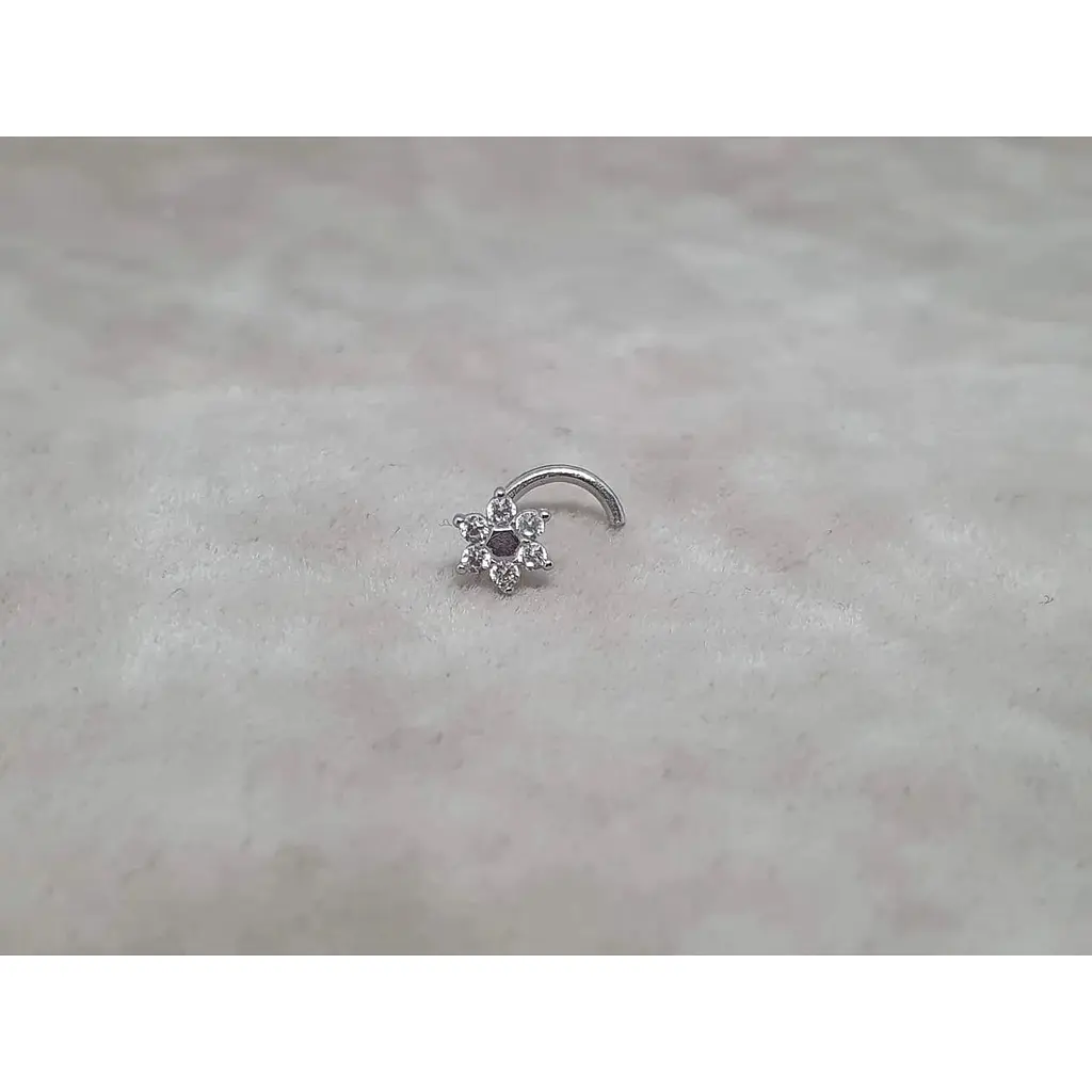 Золота сережка-пірсинг Астор в ніс с фіанітами. Квітка. 2182434Б - фото 2