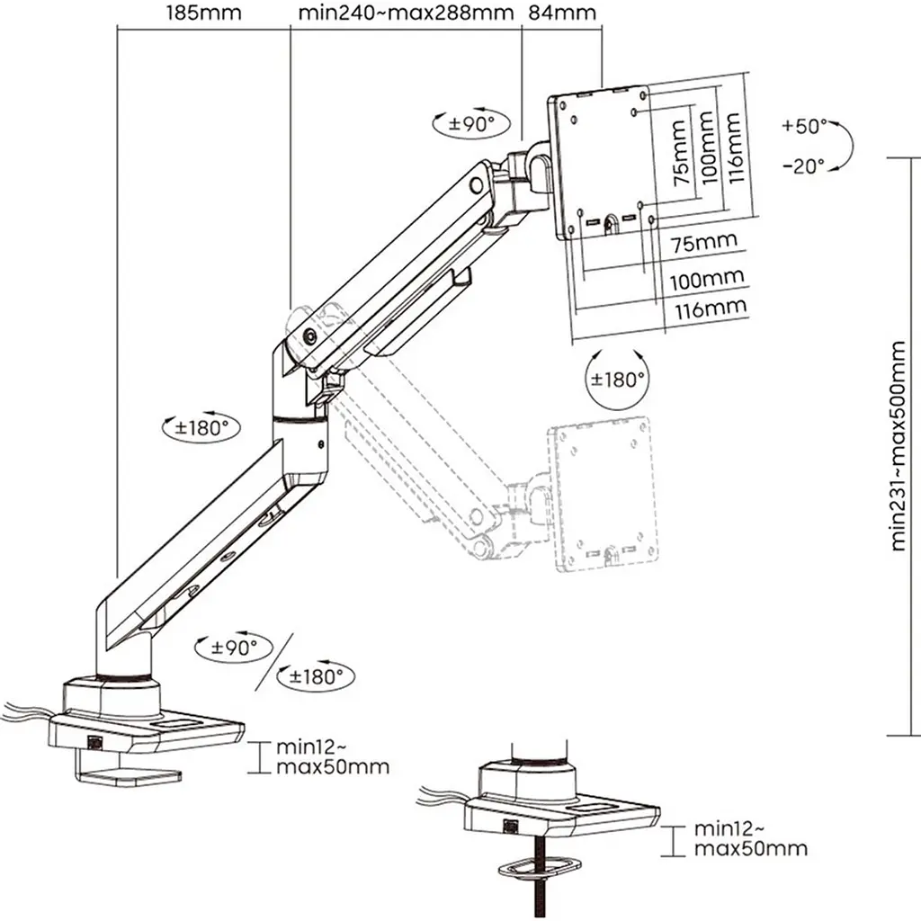 Настільне кріплення для монітора OfficePro MA801W 17-49` White [123469] - фото 6