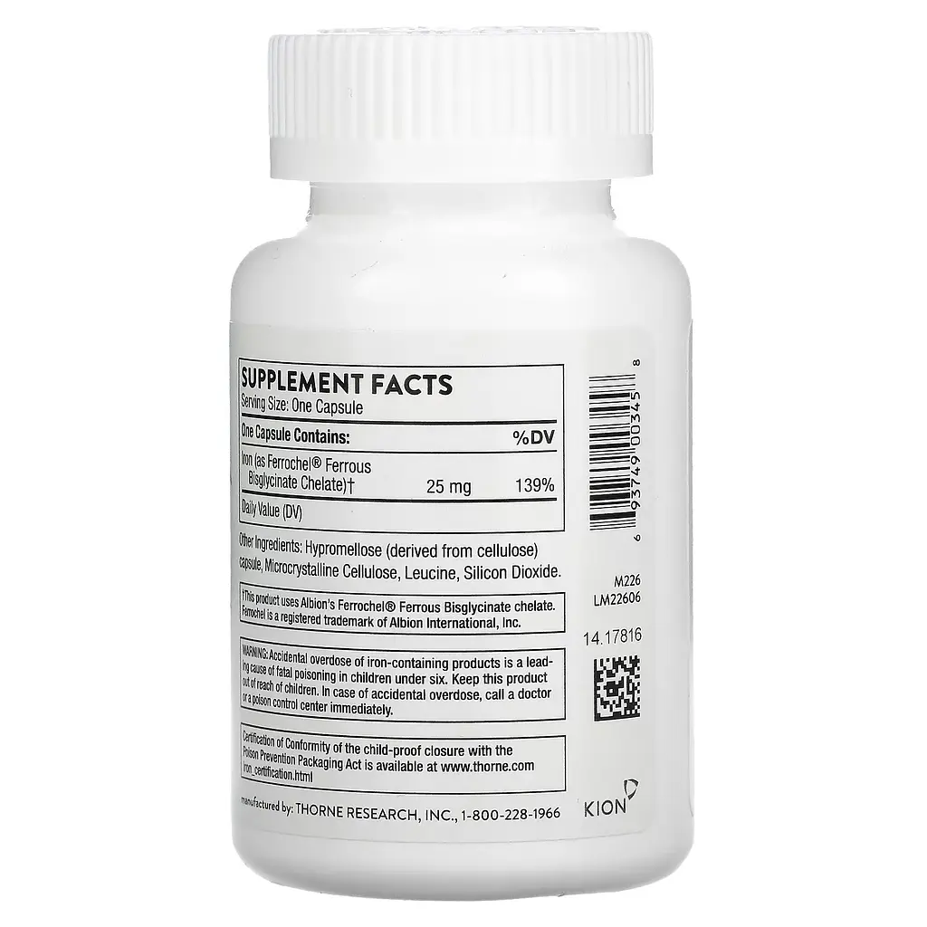 Бісгліцинат заліза Thorne Research Iron Bisglycinate 25 мг 60 капсул - фото 6