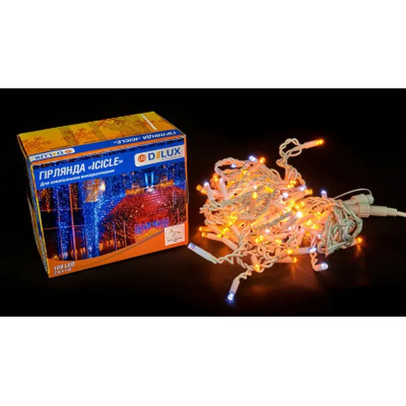 Гірлянда Delux ICICLE 108LED 2x1 м Білий flash Жовтий/Білий IP44 (90015179) - фото 2