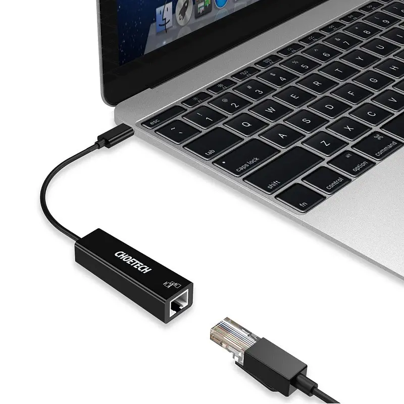 Перехідник USB 3.1 Type-C --> Ethernet RJ45 1000Mb 0,15 м, Choetech чорний - фото 3