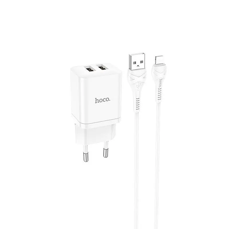 Адаптер мережевий HOCO Lightning Cable Maker dual port charger set N25 комплект 2 USB чорний - фото 9