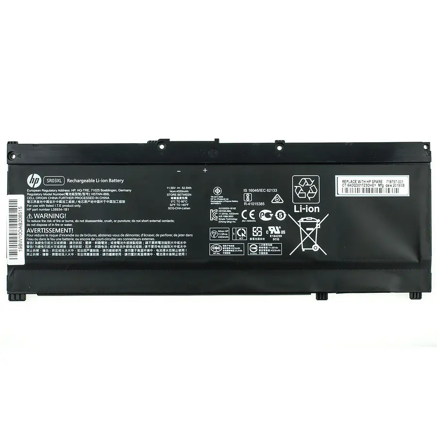 Акумулятор для ноутбука HP SR03XL (Pavilion Gaming 15-CX, 17-CD) 11.55V 4550 mAh 52.5Wh Black (HSTNN-IB8L) - фото 3