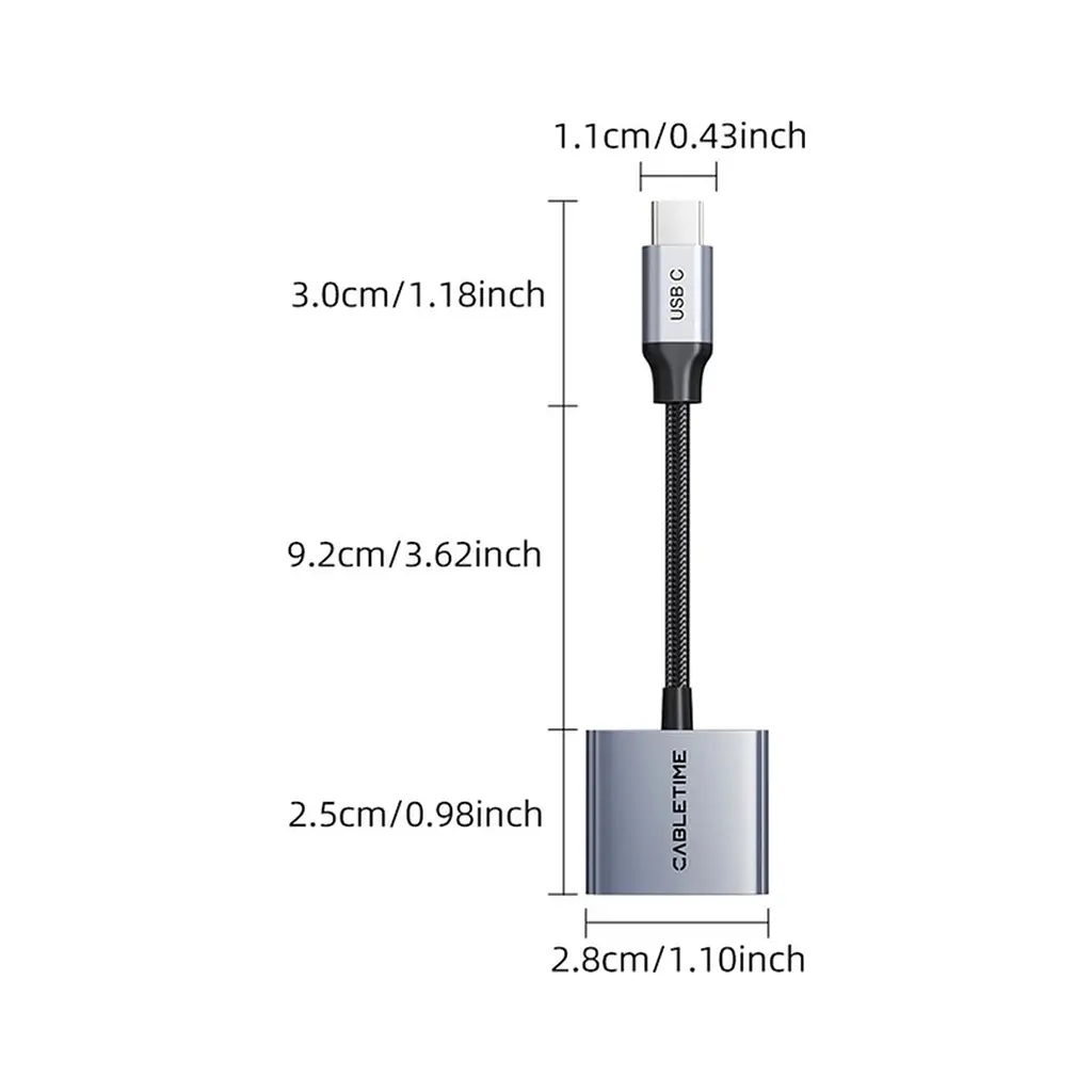 Переходник USB-C M to 3.5mm F + USB-C F PD60W Cabletime (CA915750) - фото 4