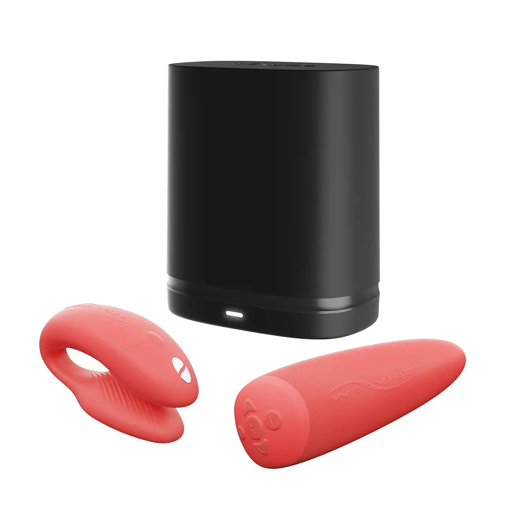 Смарт-вібратор для пар We-Vibe Chorus Crave Coral, сенсорне керування вібраціями стисненням пульта - фото 7